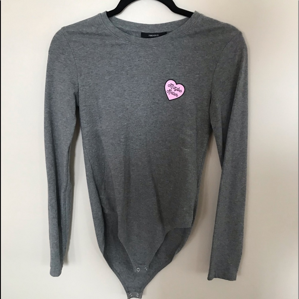“MAYBE NEVER” GREY BODYSUIT SIZE:M